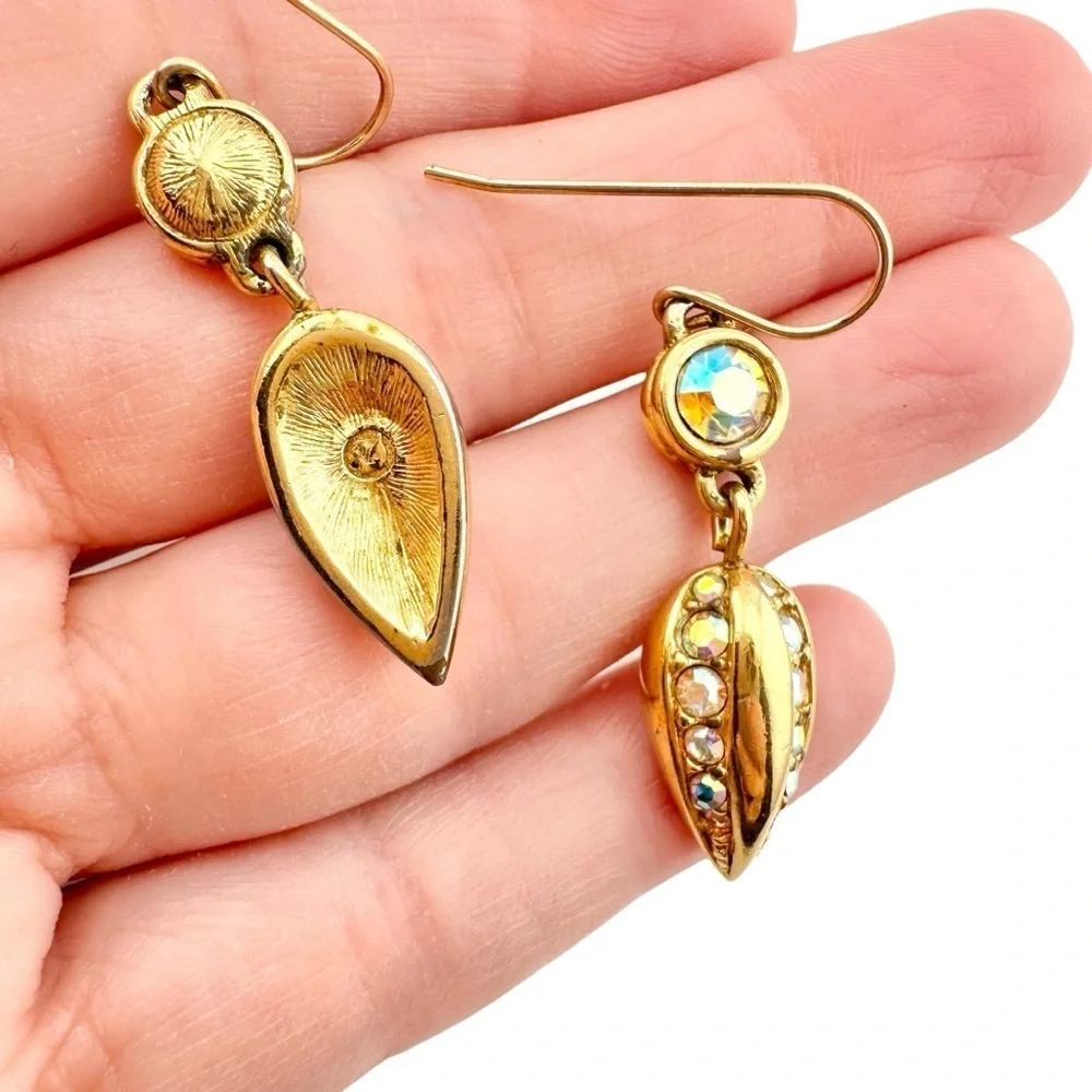Vintage Swarovski Earrings, Iridescent Gold and Blue Drop Crystals